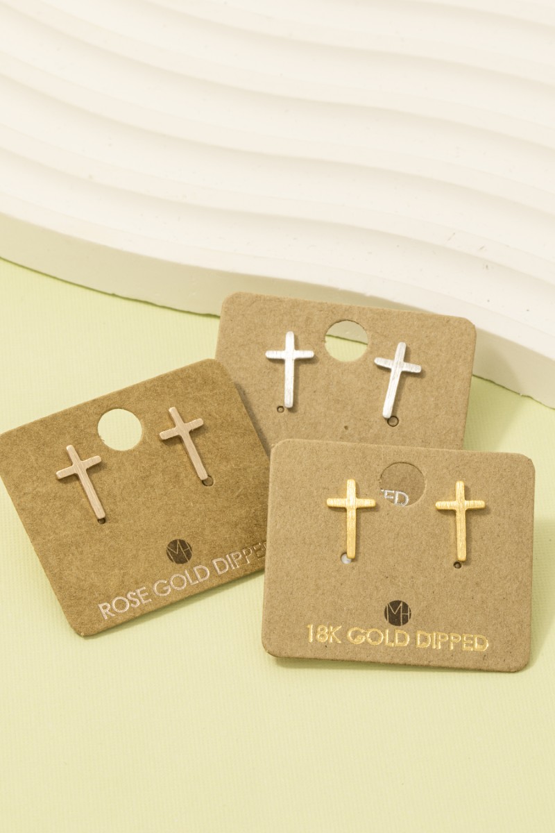 Gold Dipped Mini Cross Post Stud Earrings