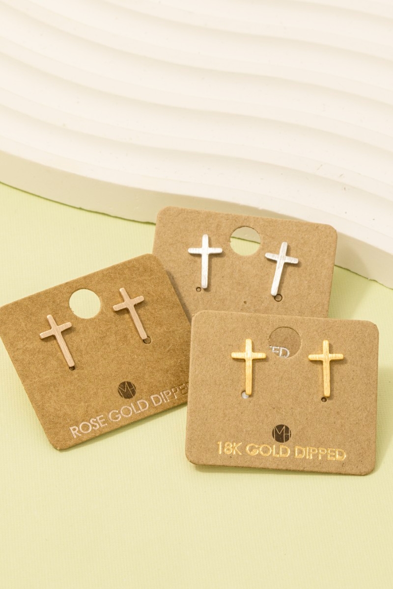 Gold Dipped Mini Cross Post Stud Earrings