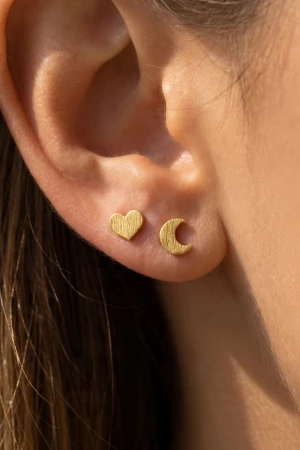 Mini Heart And Moon Stud Earring Set