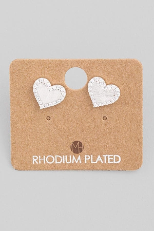 Rhinestone Trim Heart Stud Earrings