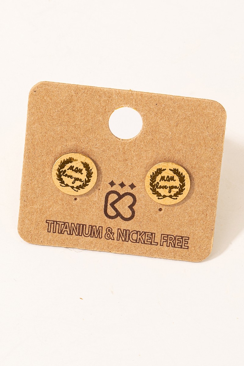 Mom Love You Circle Stud Earrings