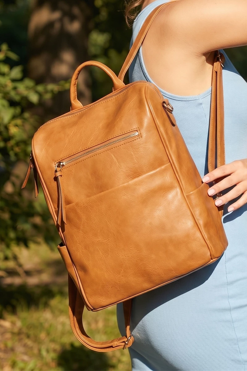 Structured Vegan Leather Zip Backpack