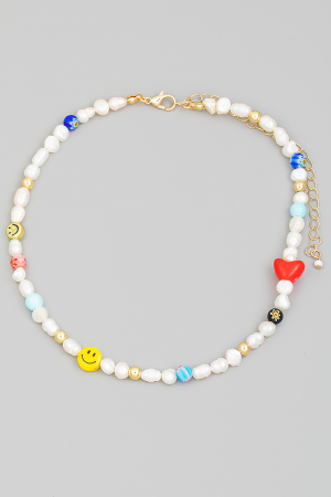 Beaded Pearl Heart Choker Necklace