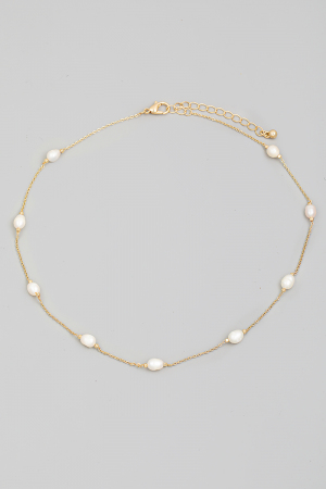 Dainty Chain Pearl Station Necklace
