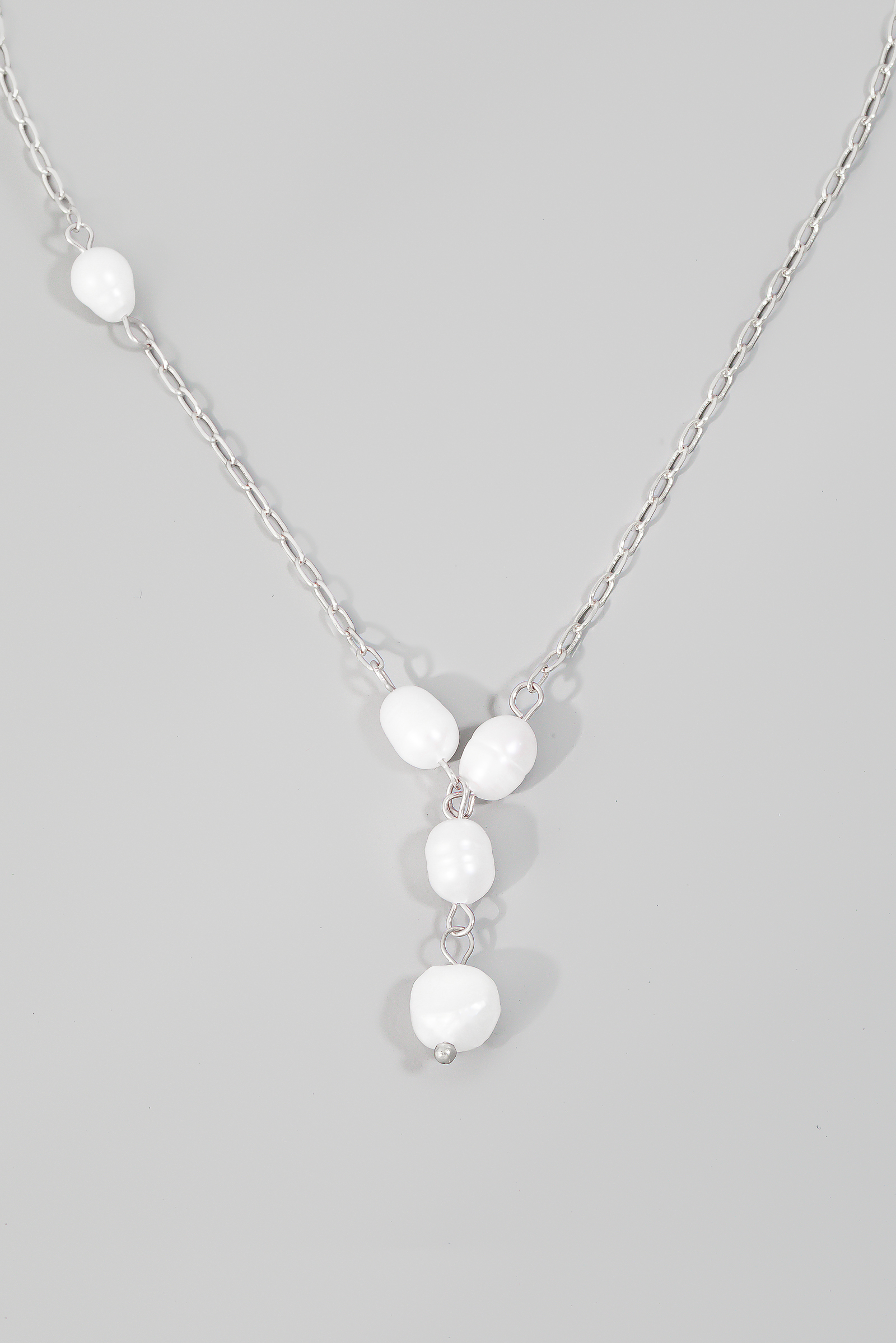 Offset Pearl Beaded Y Chain Necklace