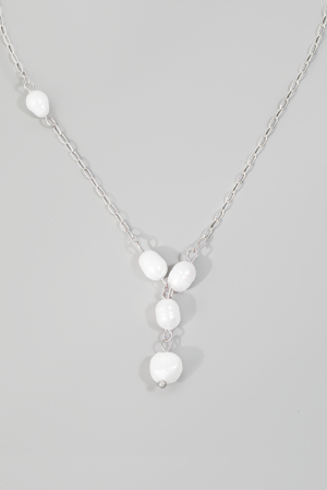 Offset Pearl Beaded Y Chain Necklace
