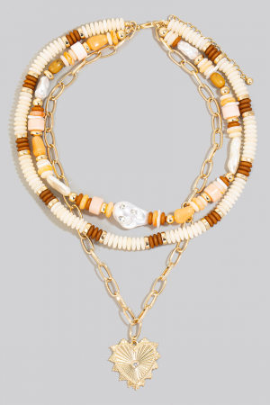 Single Stud Heart Layered Mixed Beaded And Chains Necklace