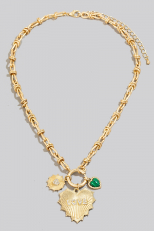 Pave Love Multi Heart Charms Chain Necklace
