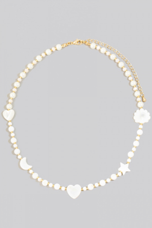 Mixed Shape Shell Charms Pearl Beaded Necklace