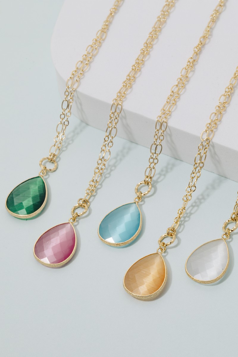 Faceted Teardrop Pendant Chain Necklace