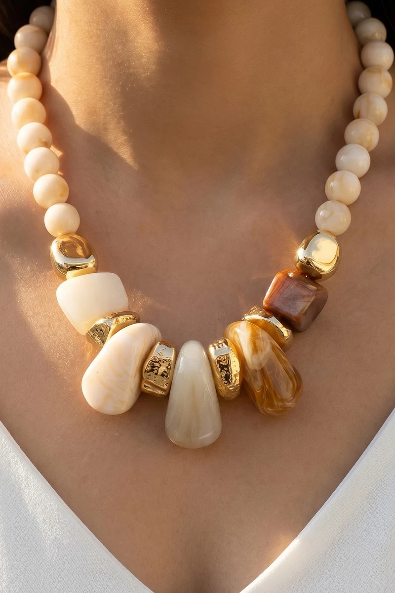 Chunky Statement Stone Bead Strand Necklace