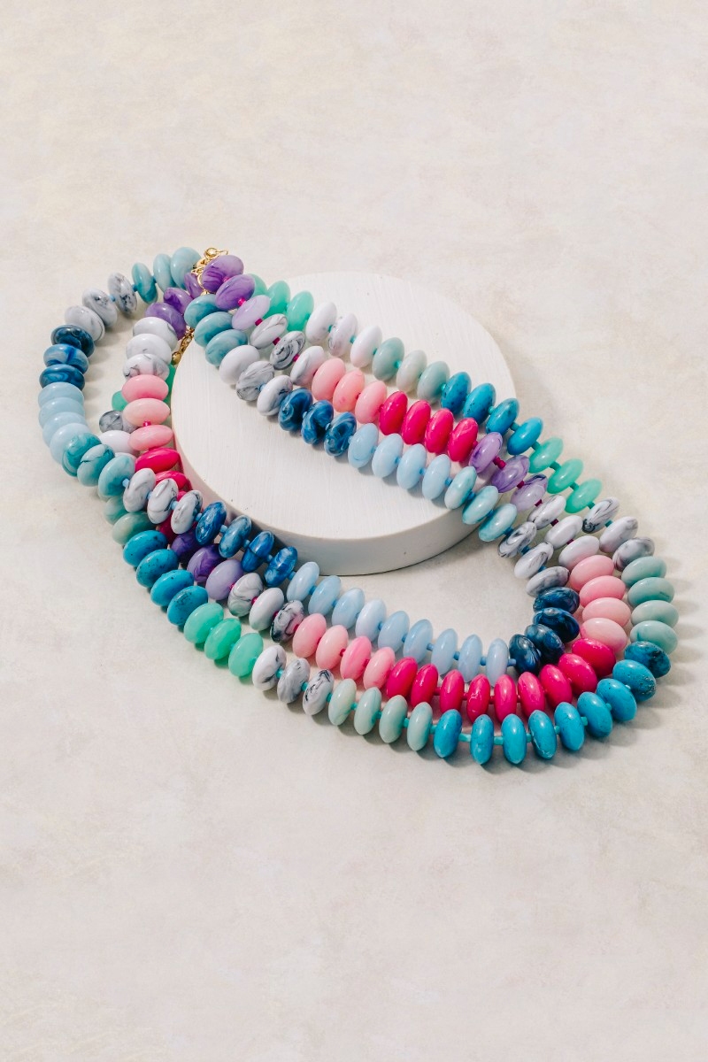 Marble Resin Disc Beaded Necklace