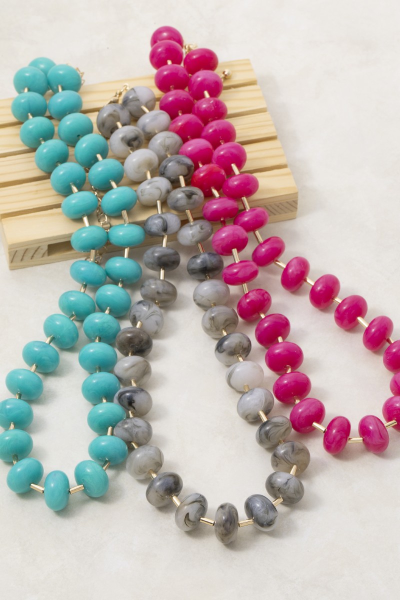 Gold Dipped Bars And Resin Beads Necklace