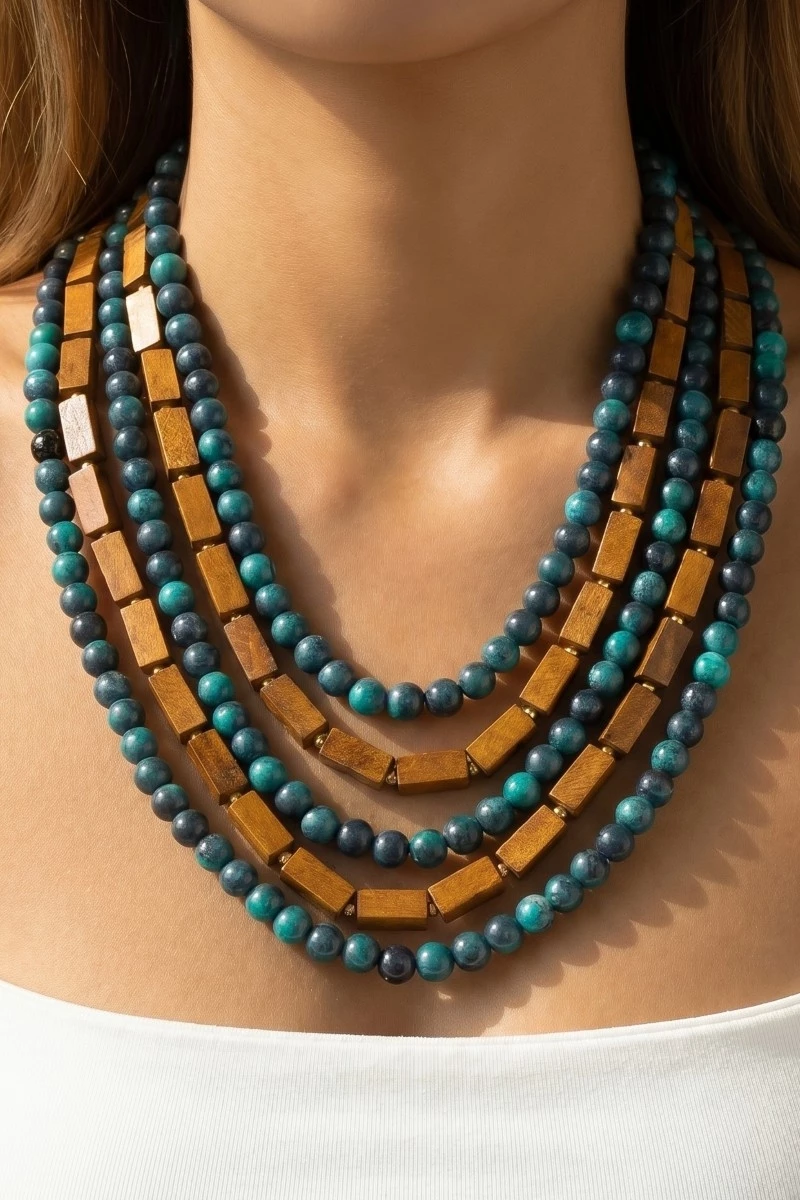 Wood And Acrylic Beaded Statement Necklace