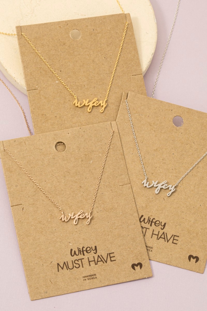 Gold Dipped Wifey Handwritten Pendant Necklace