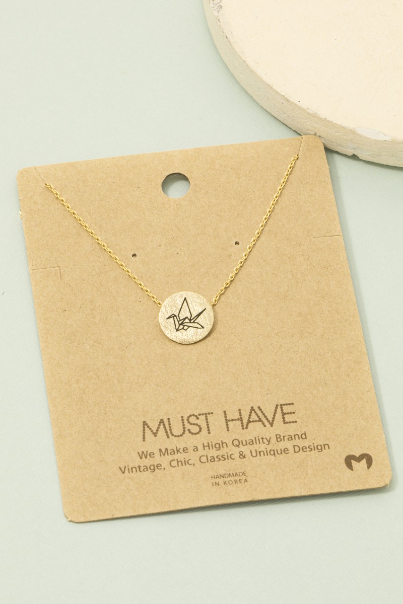 Origami Bird Etched Pendant Necklace