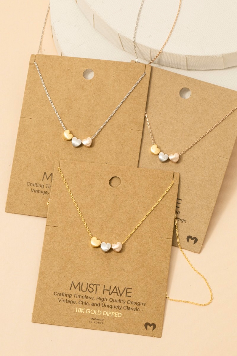 Gold Dipped Dainty Three Heart Pendant Necklace