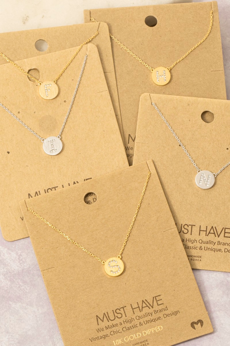 Initial F Jewel Coin Pendant Necklace