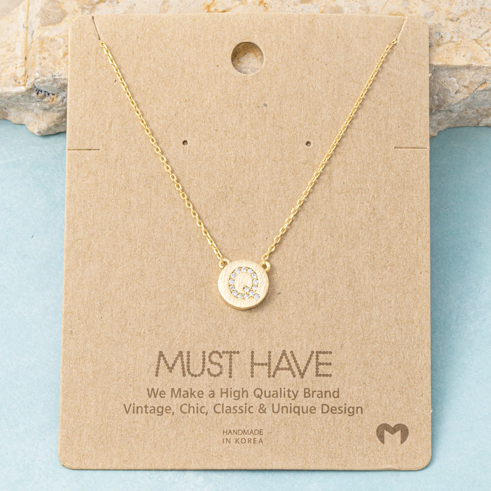Pave Initial Q Disc Pendant Necklace