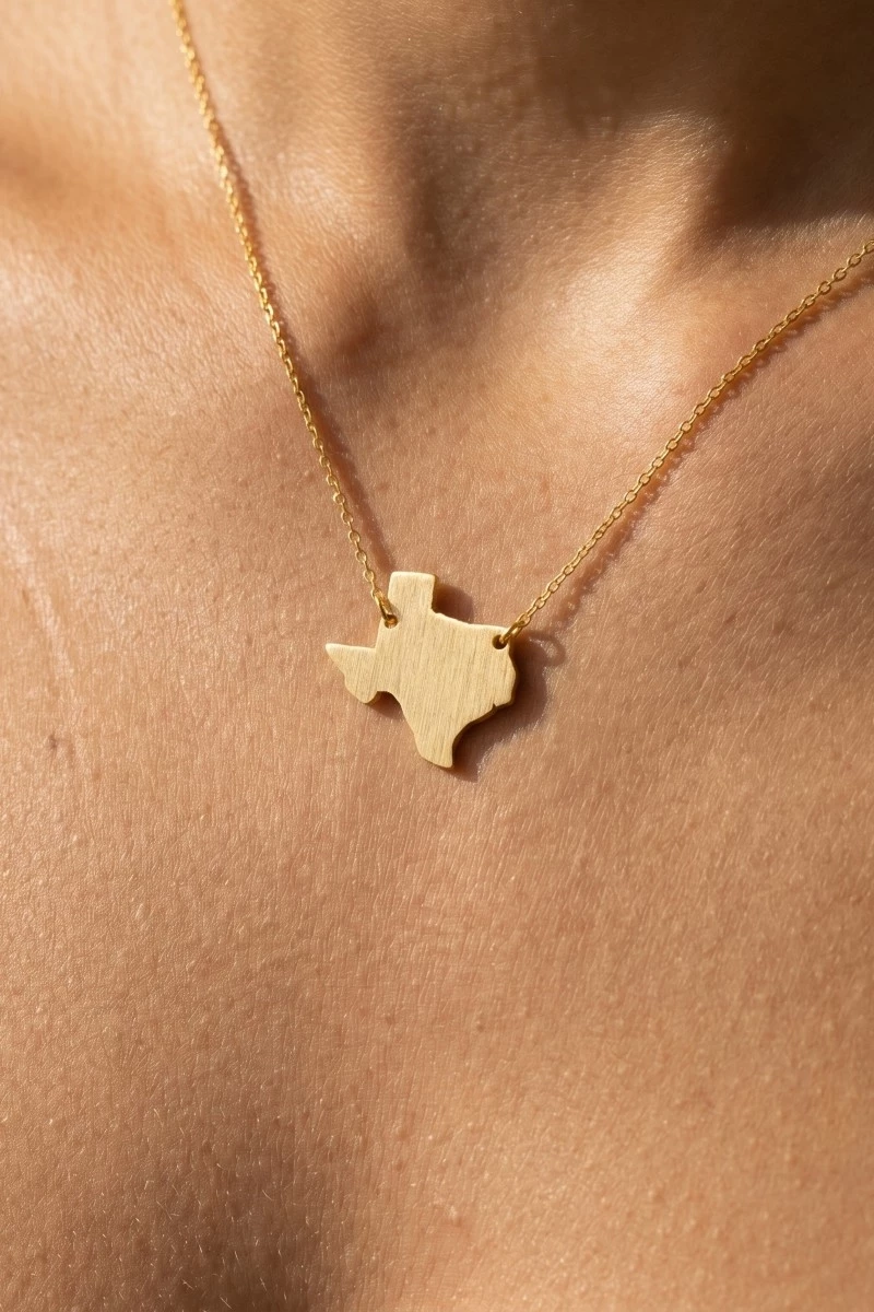 Gold Dipped Texas State Pendant Necklace