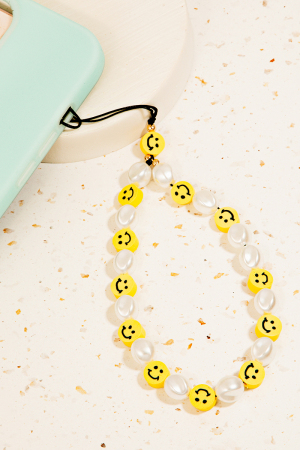 Smiley Face Beaded Phone Strap