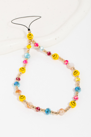 Beaded Happy Face Phone Strap Accessory