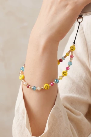 Beaded Happy Face Phone Strap Accessory