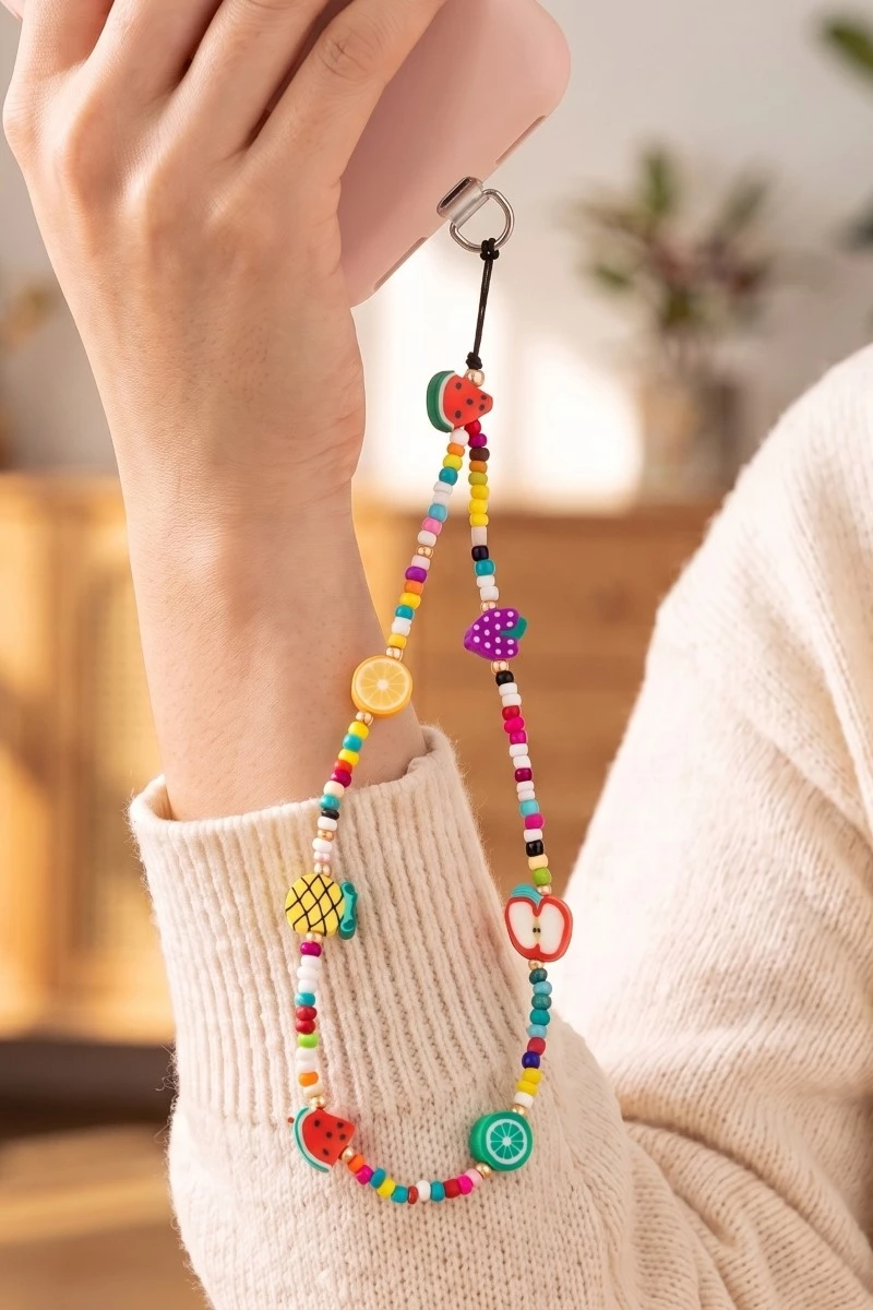 Assorted Bead Fruit Charm Phone Strap