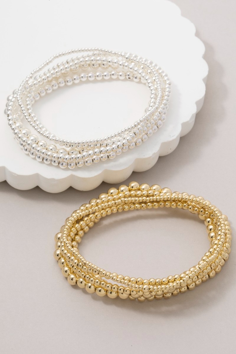 Metallic Beaded Elastic Bracelet Set
