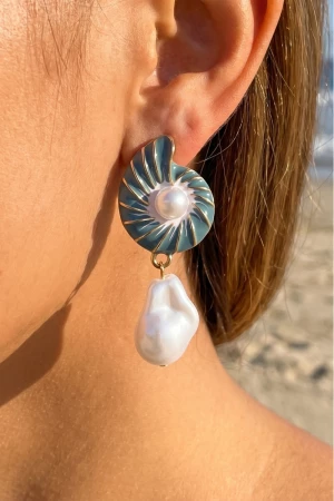 Nautilus Shell Baroque Pearl Drop Earrings
