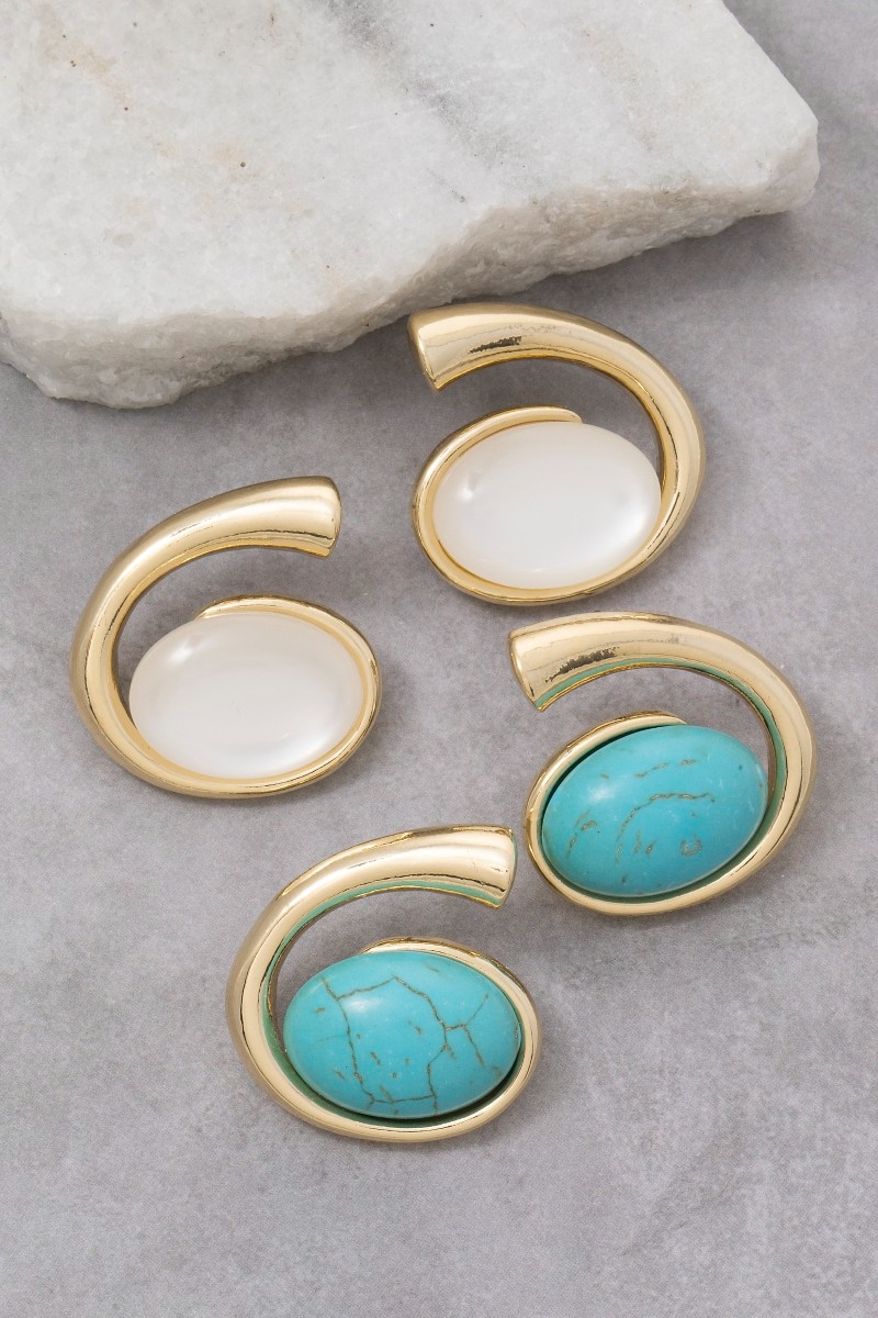 Abstract Oval Turquoise Stone Stud Earrings