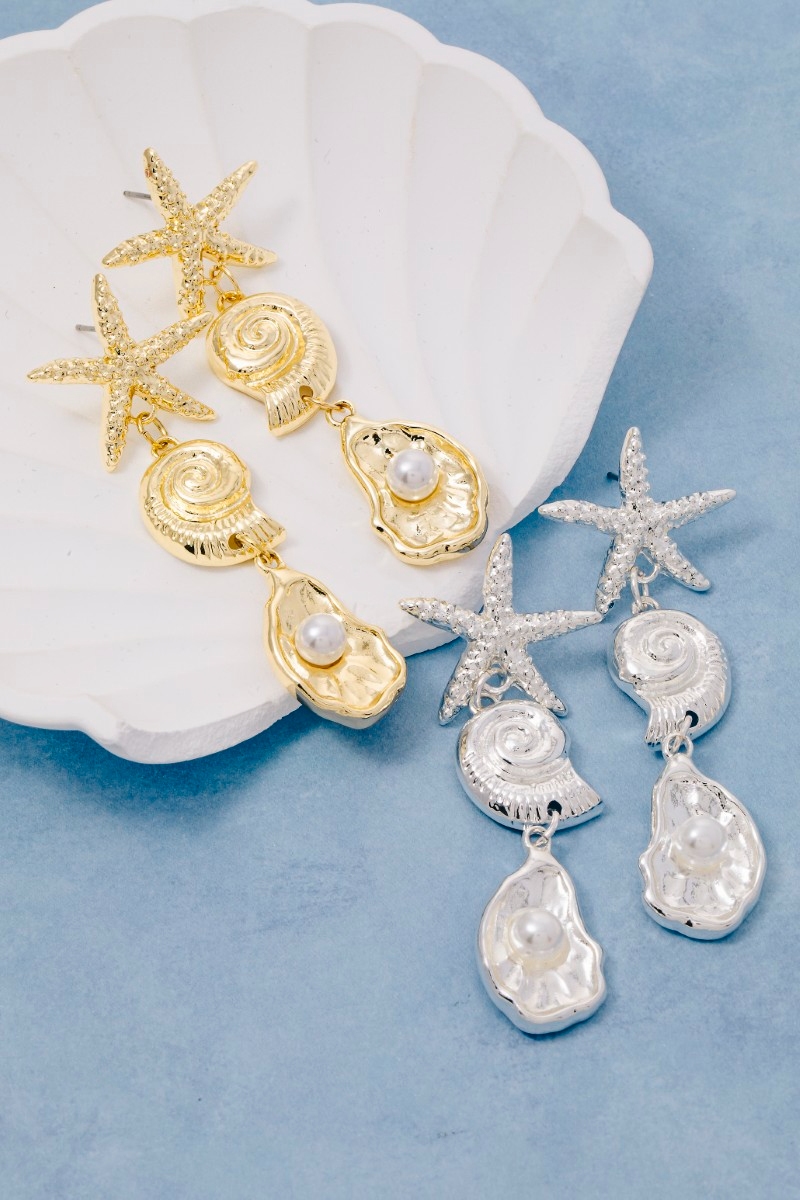 Shell Starfish Sealife Tiered Earrings