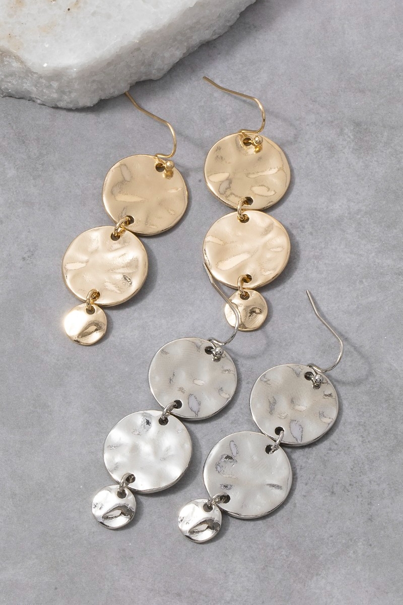 Hammered Disc Triple Drop Earrings