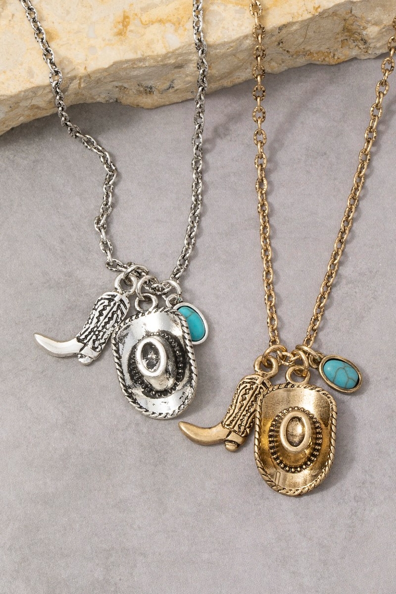 Western Cowboy Hat & Boot Charm Necklace