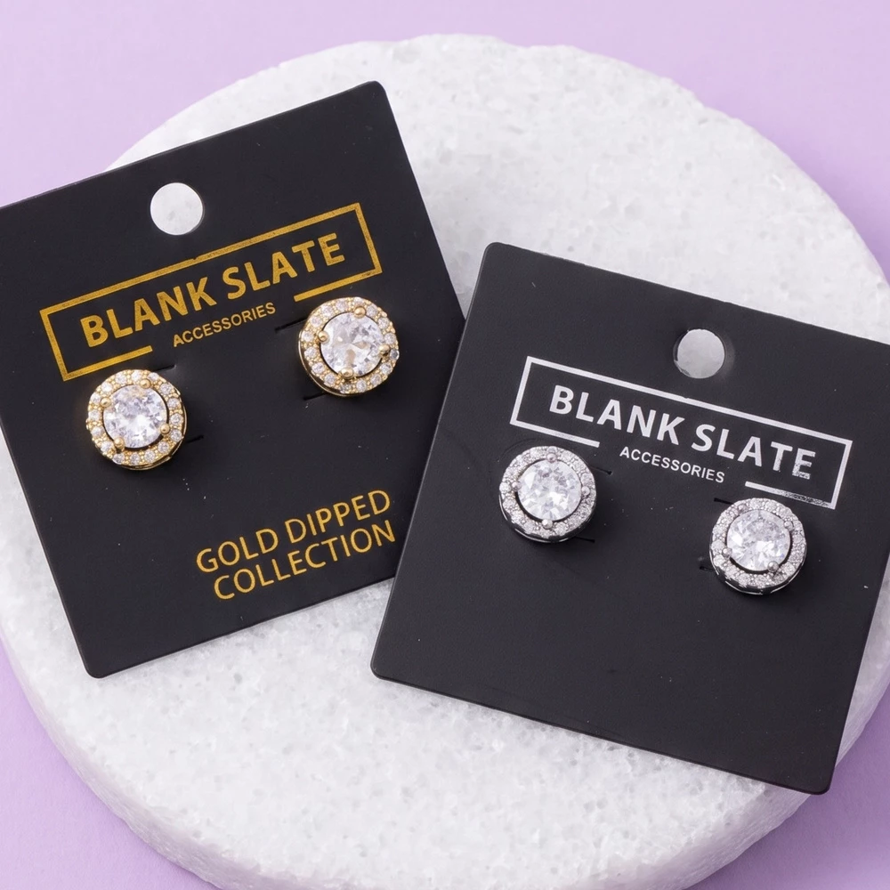 Prong Set Round Halo Cz Stud Earrings