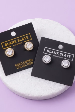 Prong Set Round Halo Cz Stud Earrings