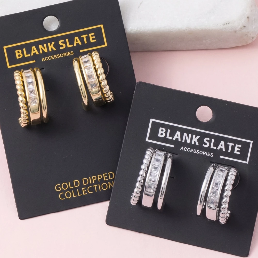 Triple Row Rope And Cz Channel Hoop Earrings