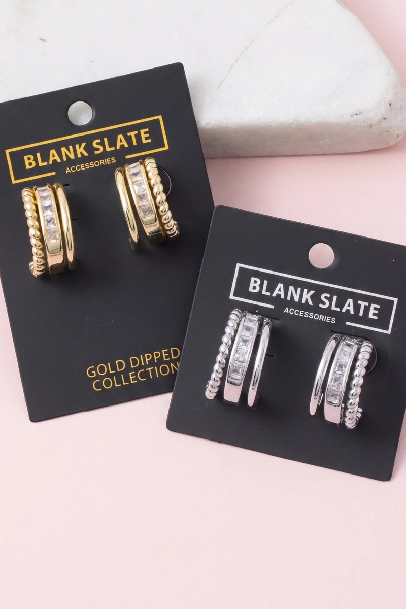 Triple Row Rope And Cz Channel Hoop Earrings