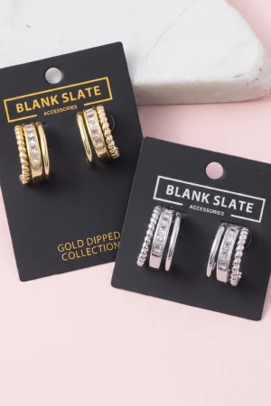 Triple Row Rope And Cz Channel Hoop Earrings