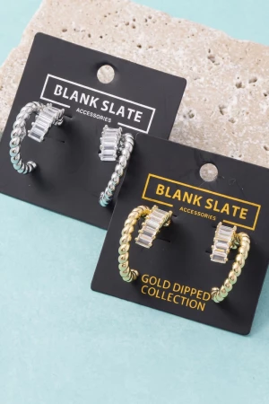 Baguette Cz And Twisted Rope Double Hoop Earrings