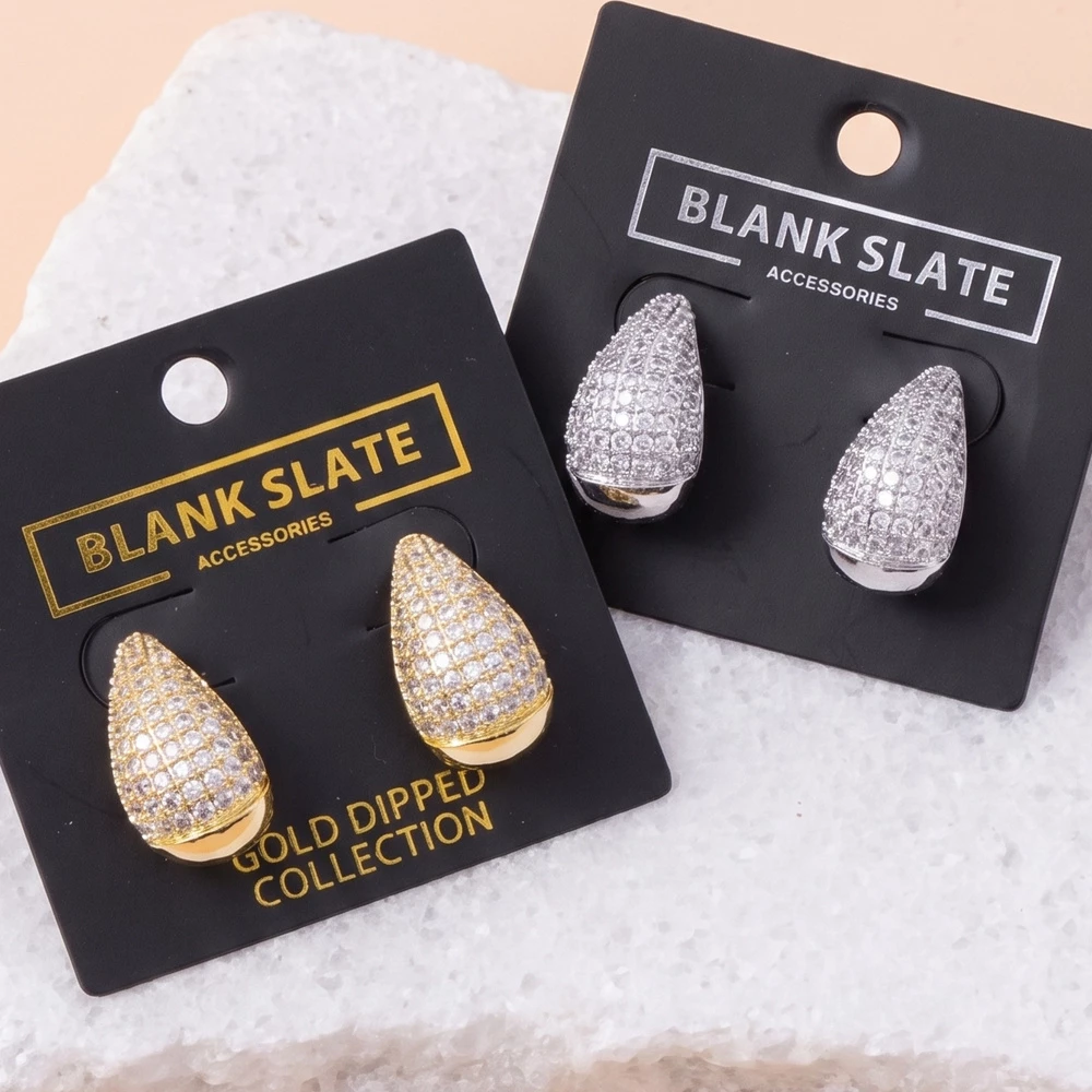 Pave Cz Teardrop Dome Stud Earrings