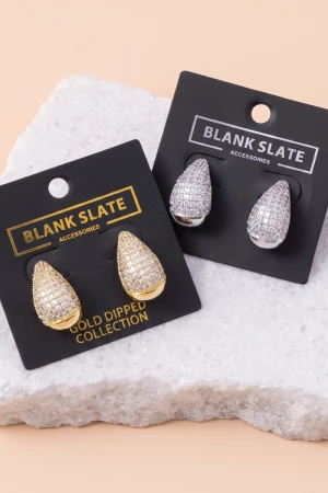 Pave Cz Teardrop Dome Stud Earrings