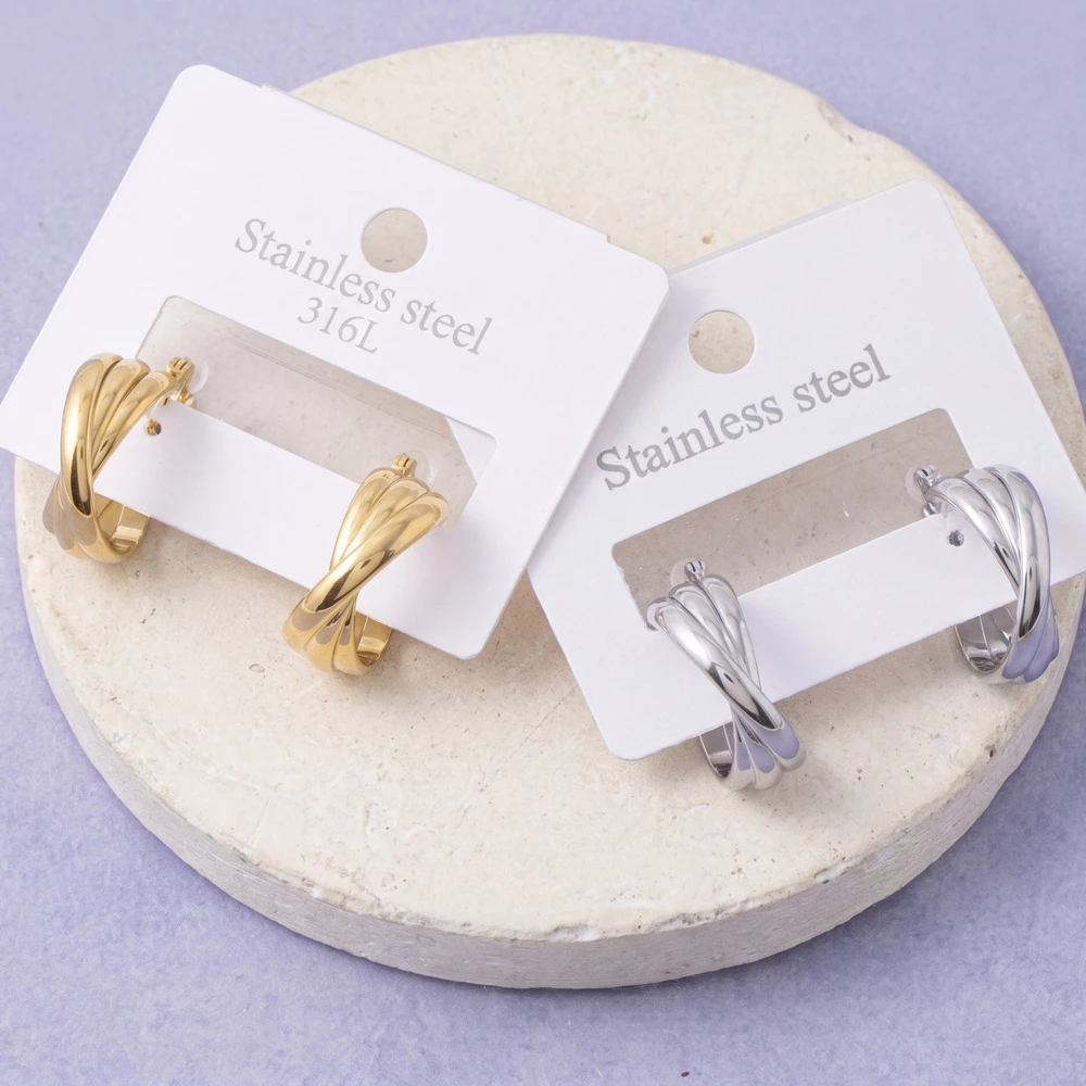 Stainless Steel Crossover Twist Hoop Earrings