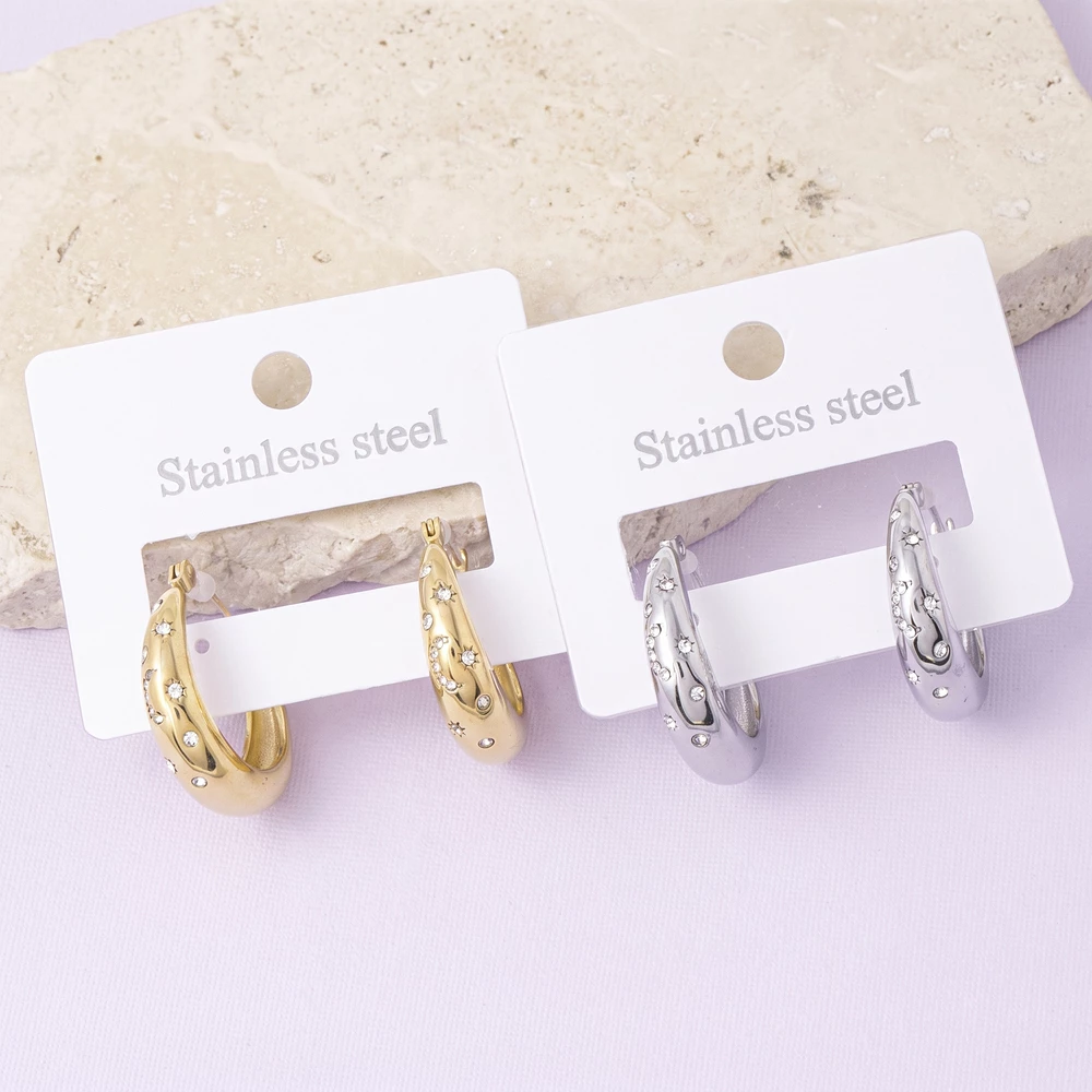 Stainless Steel Moon And Star Hoop Earrings