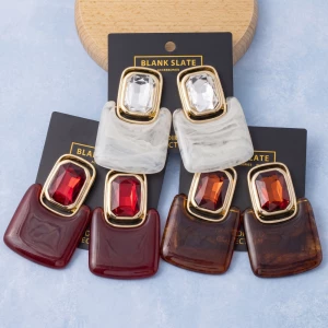 Gold Dipped Crystal Resin Square Drop Earrings