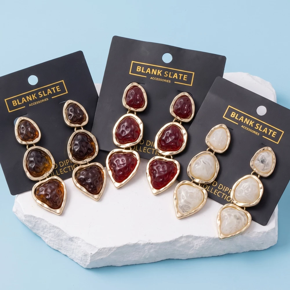 Gold Dipped Three Tier Pebble Drop Earrings