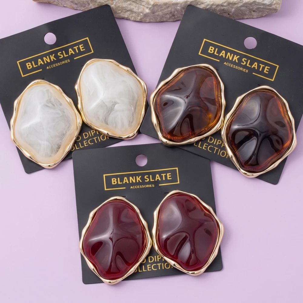 Gold Dipped Ruffled Frame Freeform Statement Earrings
