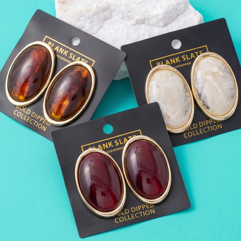 Gold Dipped Oval Cabochon Bezel Stud Earrings