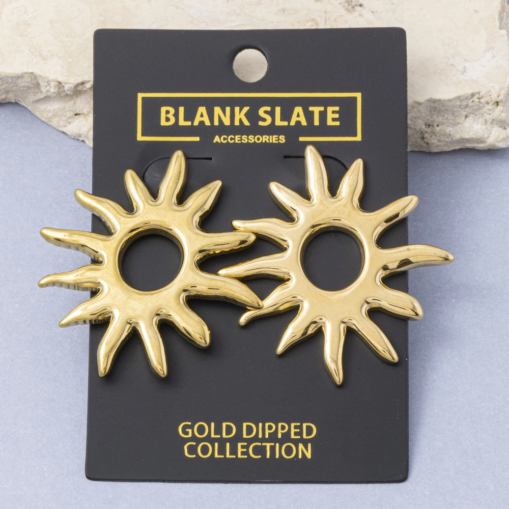 Gold Dipped Open Sunburst Statement Earrings