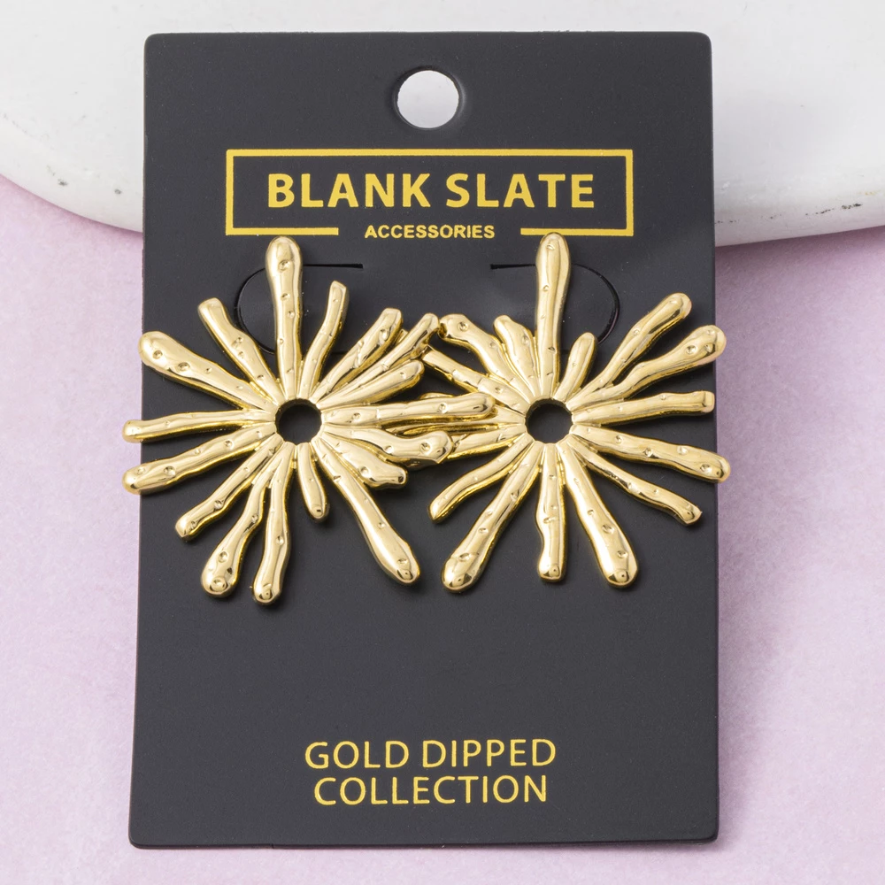 Gold Dipped Textured Starburst Statement Earrings